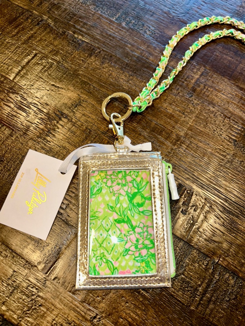 Lilly Pulitzer Fauna Green Lime Floral Lanyard- Feeling Good with Chain - Picture 3 of 4